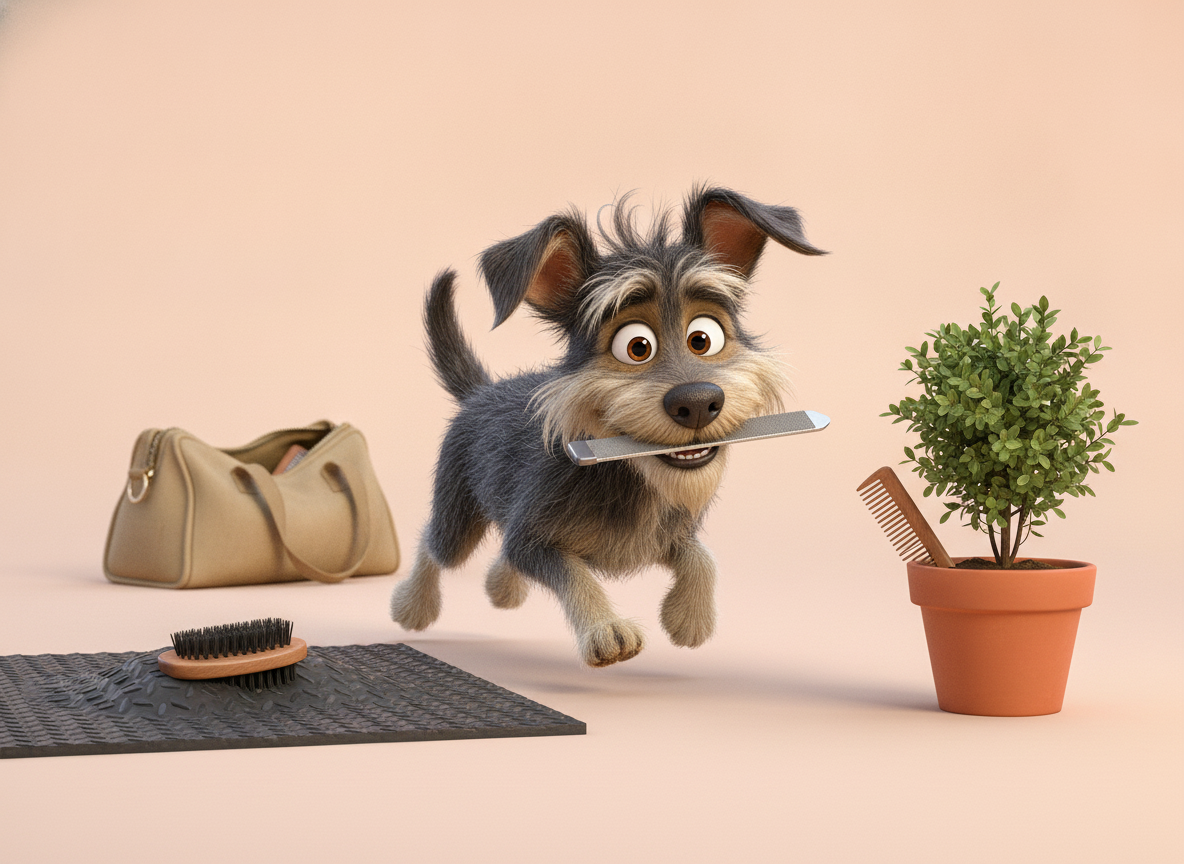 In twelve seconds flat: one slicker brush under the mat. One comb — gone. Nail file? Gone.